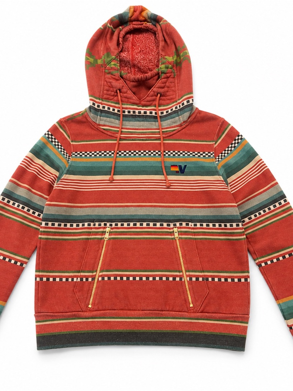 RARE OG Aviator Nation Signature Stripe Hoodie XS Rust Baja Stripe Rainbow Hood